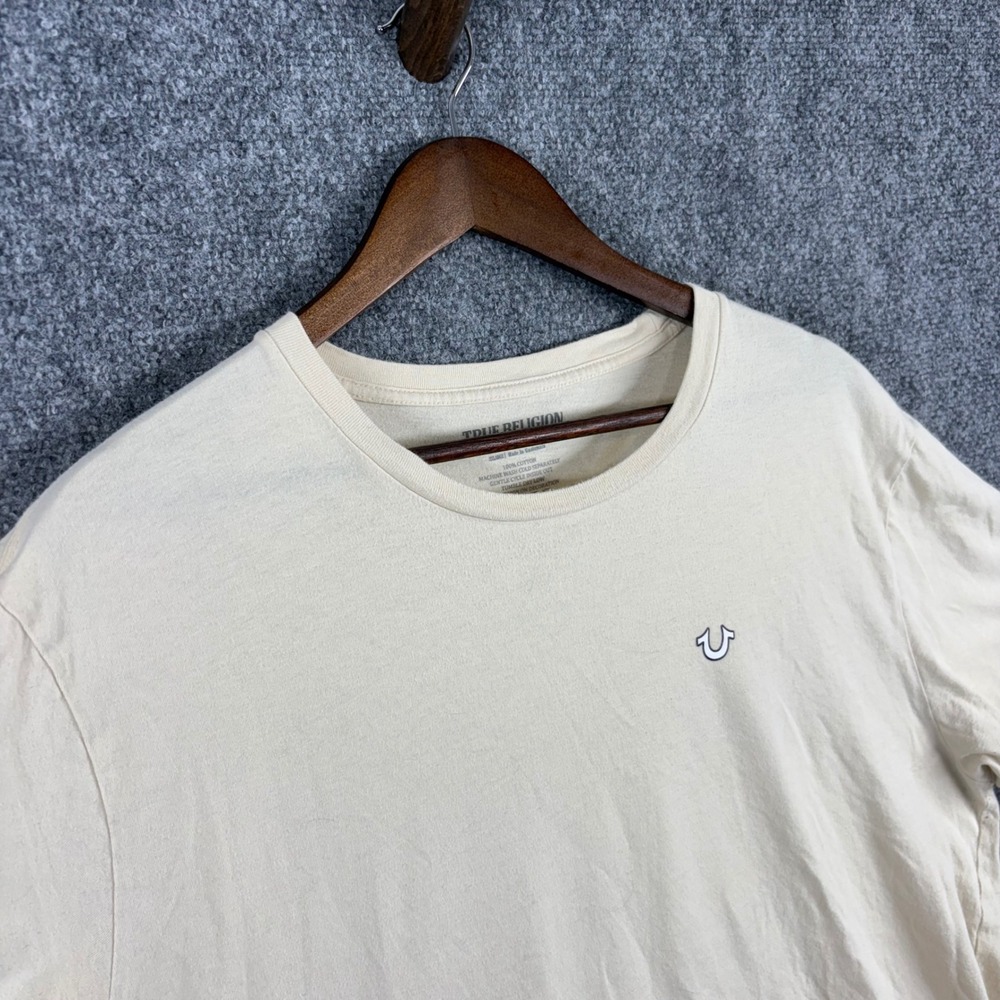 True Religion T Shirt Mens 2XL Cream Short Sleeve Buddha Graphic Tee